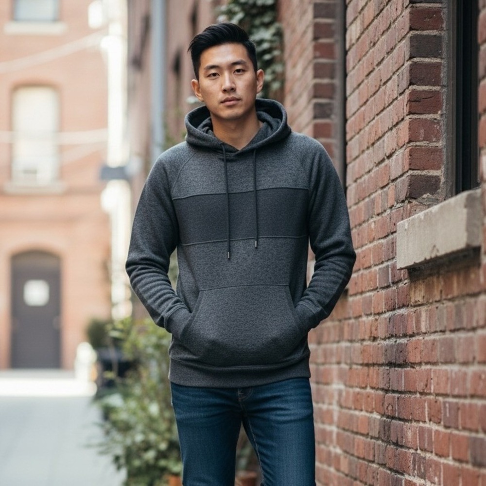 Caliville Men's Heathered Charcoal‎ Pullover Hoodie Size M Raglan Sleeve Comfort
